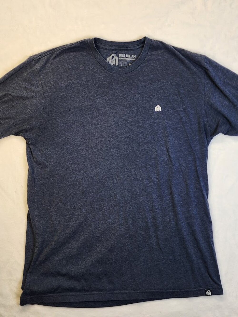 INTO THE AM Mens Heathered Navy Blue Short Sleeve Logo T-Shirt Soft Material